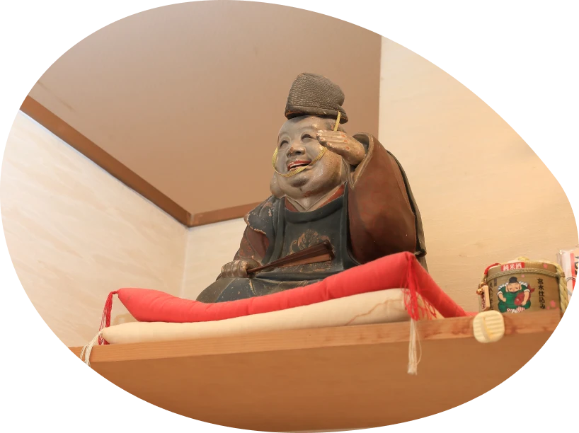 店内フロントにある戎像の写真